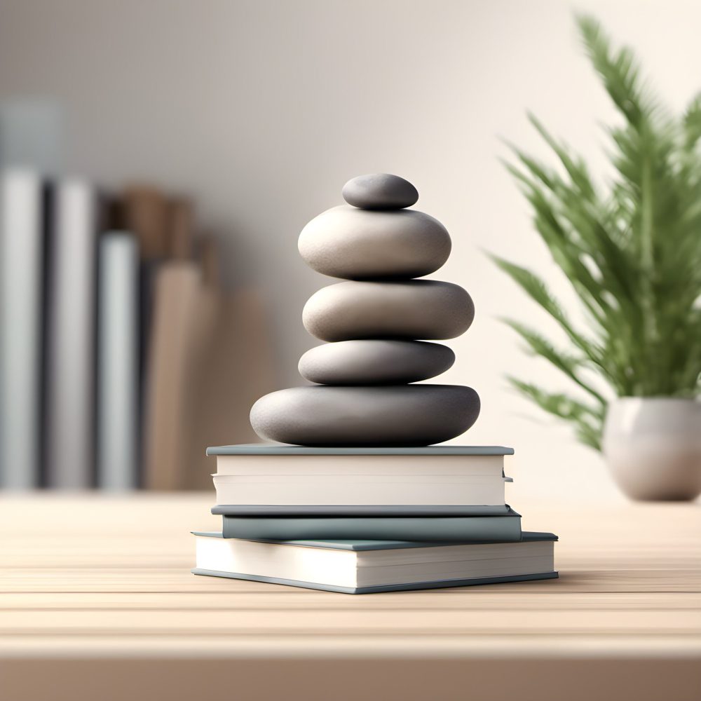 illustration zen stones on books